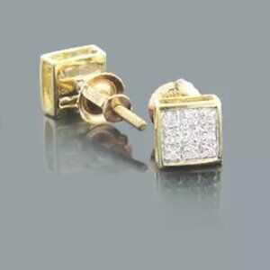 Pave Diamond 10K Yellow Gold Earrings 0.06CT